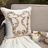 Sea Horse Kiss - Ivory & Gold Linen Throw Cushion Cover