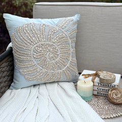 Swirl Twirl - Light Blue Cotton Linen Throw Pillow Cover