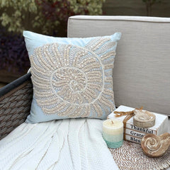 Swirl Twirl - Light Blue Cotton Linen Throw Pillow Cover