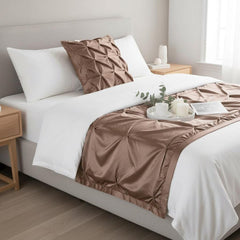 Satin Ballet Swirl - Satin Beige Decorative Bed Runner and Cushion Cover