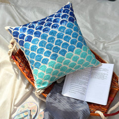 Blessed With The Sea - Blue Art Silk Decorative Euro Sham