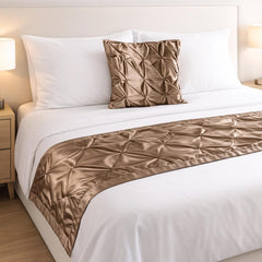 Satin Beige Decorative Bed Runner and Cushion Cover - Satin Ballet Swirl