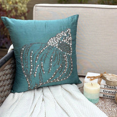 Crystal Sea Shell - Teal Blue Art Silk Decorative Euro Sham