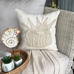 Royal Sea Shell - Beige Cotton Linen Decorative Euro Sham