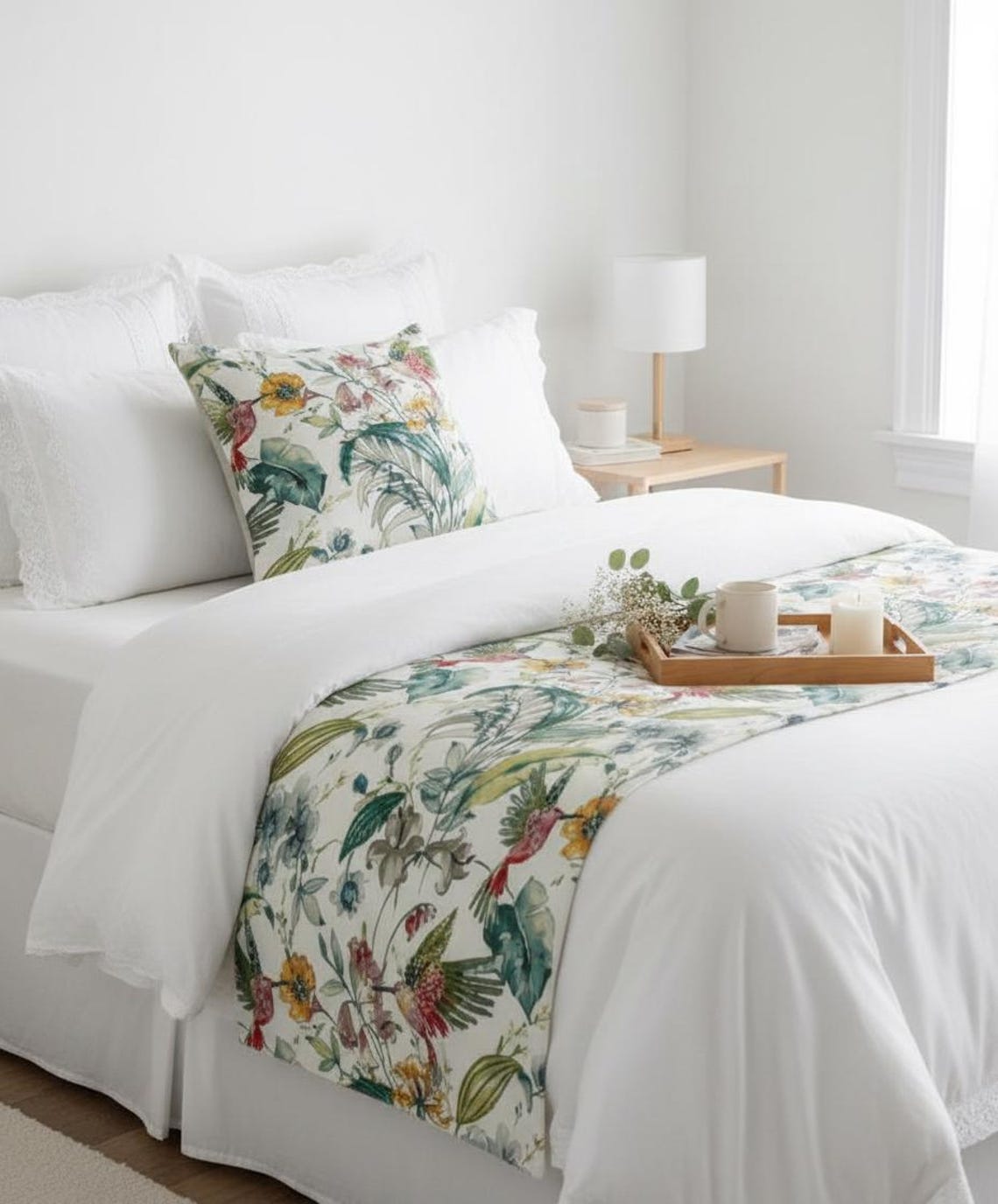 Exotic Birds Decorative Bed Runner and Cushion Cover