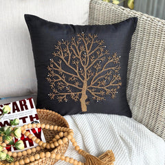 Celebrated Tree - Black Art Silk Decorative Euro Sham