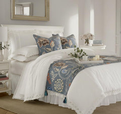 Peacock Willow - Linen Blue Decorative Bed Runner and Cushion Cover