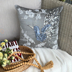 Silver Birdy - Gray Art Silk Decorative Euro Sham