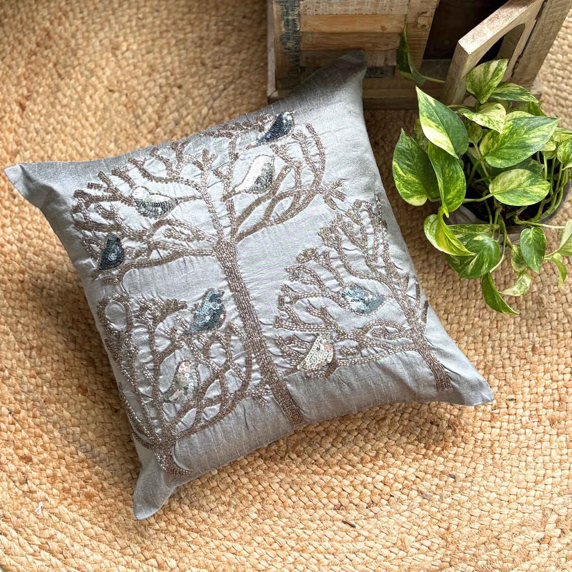 Silver Pigeons Silk Throw Pillow Cover