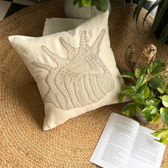 Royal Sea Shell - Beige Cotton Linen Decorative Euro Sham