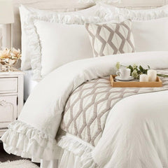 Linen Ivory & Taupe Decorative Bed Runner and Cushion Cover - Pattern Flatter