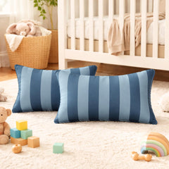 Blue Satin Lumbar Cushion Cover Pack of 2 - Blue Stripe Delight