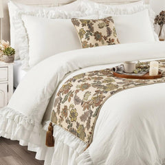 Seasons Blossoms - Jacquard Multi Color & Ivory Decorative Bed Runner and Cushion Cover