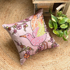Colorful Birdy - Pink Art Silk Throw Pillow Cover