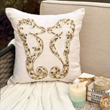 Sea Horse Kiss - Ivory & Gold Linen Throw Cushion Cover