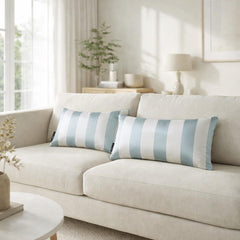 Ice Blue Satin Lumbar Cushion Cover Pack of 2 - Ice Stripe Delight