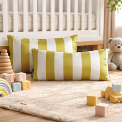 Chartreuse Green Satin Lumbar Cushion Cover Pack of 2 - Chartreuse Stripe Delight