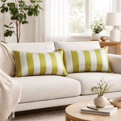 Chartreuse Green Satin Lumbar Cushion Cover Pack of 2 - Chartreuse Stripe Delight