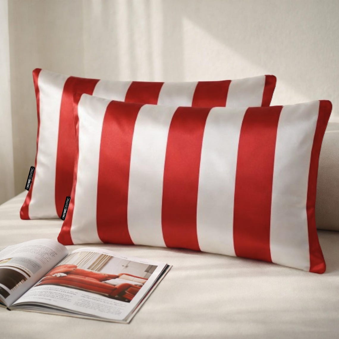 Red Stripe Delight Lumbar Cushion Cover