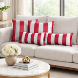 Red Satin Lumbar Cushion Cover Pack of 2 - Red Stripe Delight