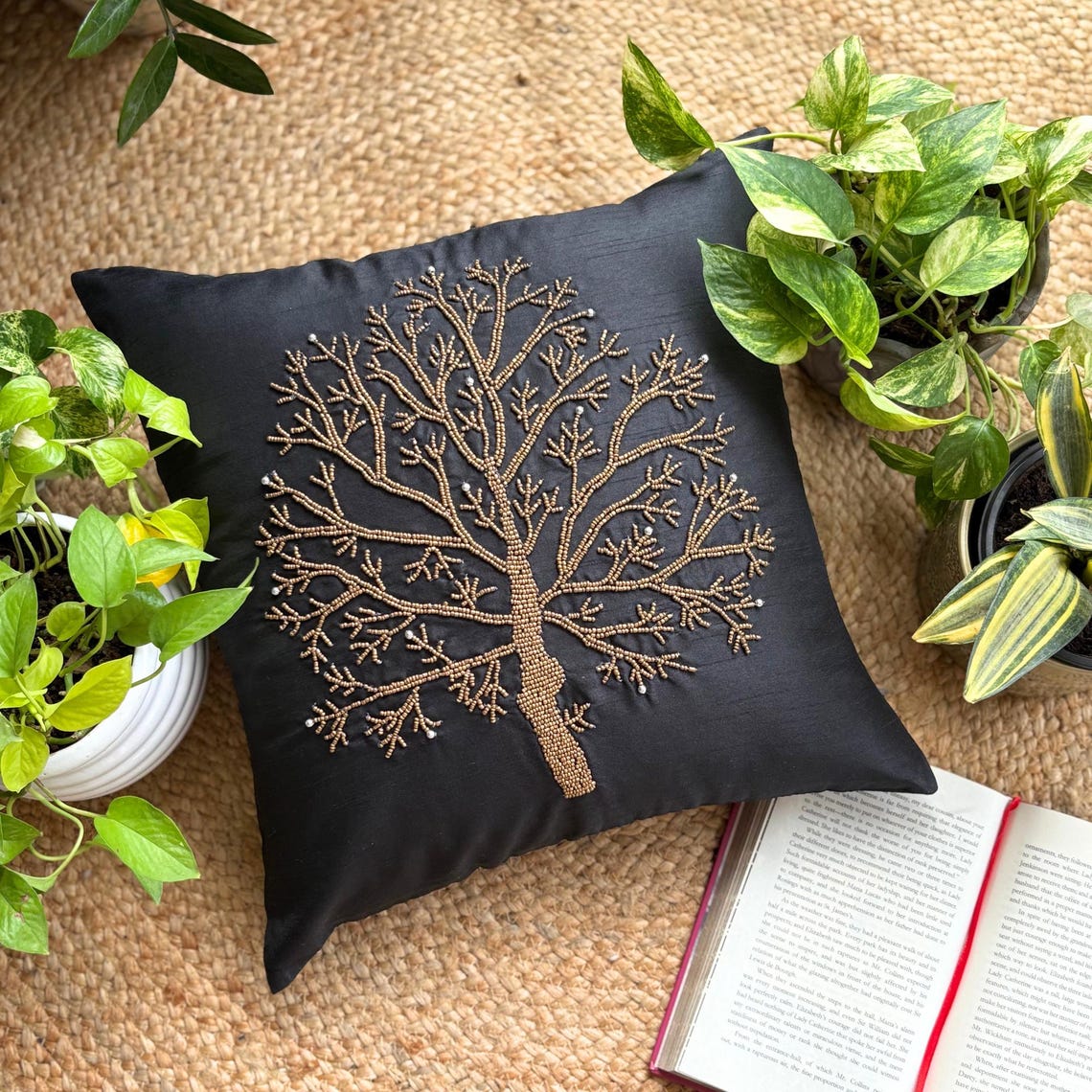 Celebrated Tree - Black Art Silk Decorative Euro Sham