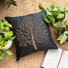 Celebrated Tree - Black Art Silk Decorative Euro Sham