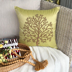 Tree Of Life - Green Art Silk Decorative Euro Sham