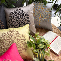 Tree Of Faith - Gray Art Silk Throw Pillow Cover
