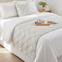 Delilah - Satin Ivory White Decorative Bed Runner and Cushion Cover