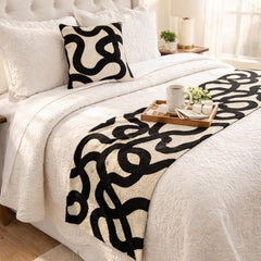 Noir Scroll Decorative Bed Runner and Cushion Cover