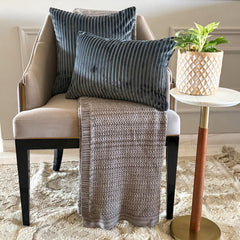 Dark Gray Velvet Throw Cushion Cover - Dark Gray Lines