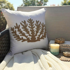Gold Coral Hunt - Ivory Cotton Linen Throw Cushion Cover