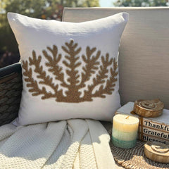 Gold Coral Hunt - Ivory Cotton Linen Throw Cushion Cover