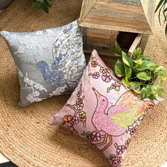 Silver Birdy - Gray Art Silk Decorative Euro Sham