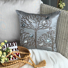 Silver Pigeons - Silver Art Silk Throw Pillow Cover