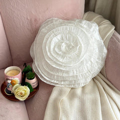 Vintage Ruffles - Crushed Art Silk Ivory Decorative Round Cushion Cover