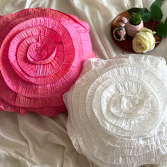 Vintage Ruffles - Crushed Art Silk Ivory Decorative Round Cushion Cover