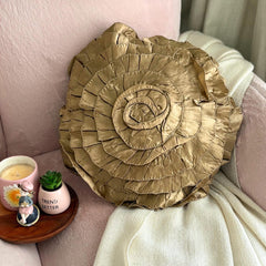 Satin Ruffles - Satin Peach Decorative Round Cushion Cover