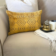 Chartreuse Green Velvet Lumbar Cushion Cover - Chartreuse Geo