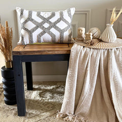 White Cotton Lumbar Cushion Cover - Interlace Trellis