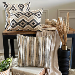 Earthy Colors & Beige Cotton Throw Cushion Cover - Savaana Braid