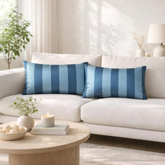 Blue Satin Lumbar Cushion Cover Pack of 2 - Blue Stripe Delight