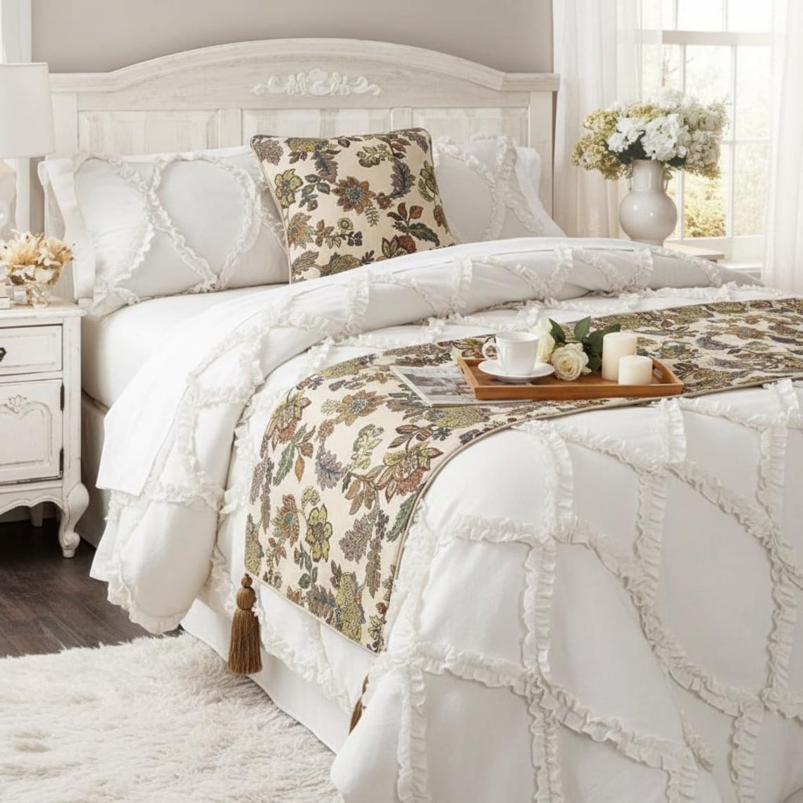 Seasons Blossoms Decorative Bed Runner with Cushion Cover