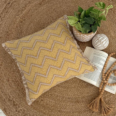 Mustad Yellow & Beige Jacquard Woven Throw Cushion Cover - Sunset Chevron