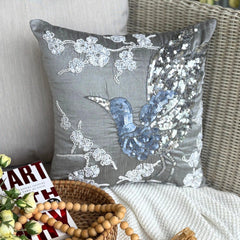 Silver Birdy - Gray Art Silk Decorative Euro Sham