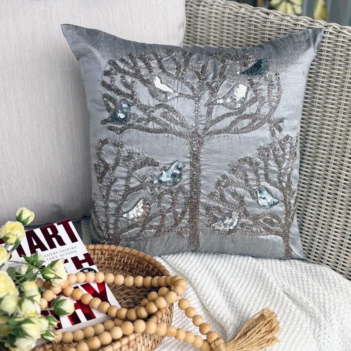 Silver Pigeons Bird Throw Pillow Cover