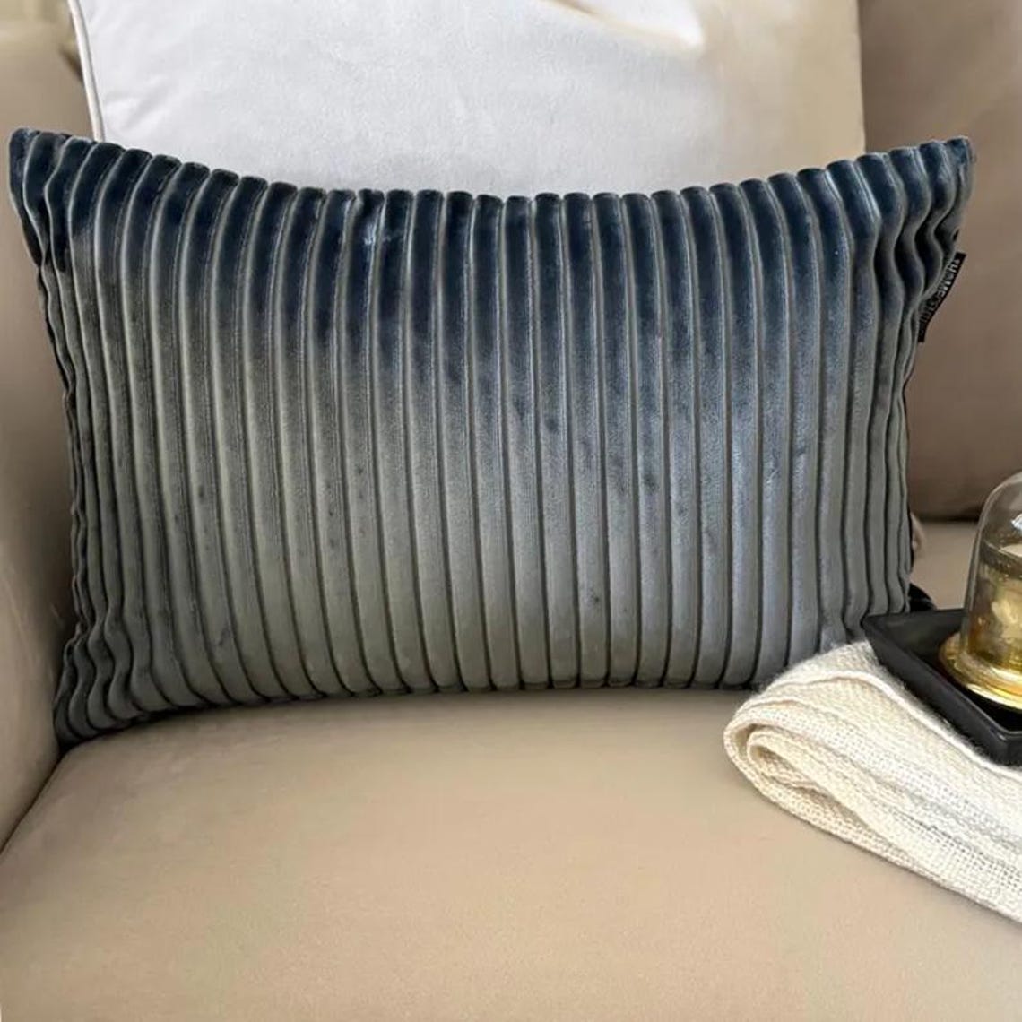 Dark Gray Ribbed Lumbar Cushion Cover
