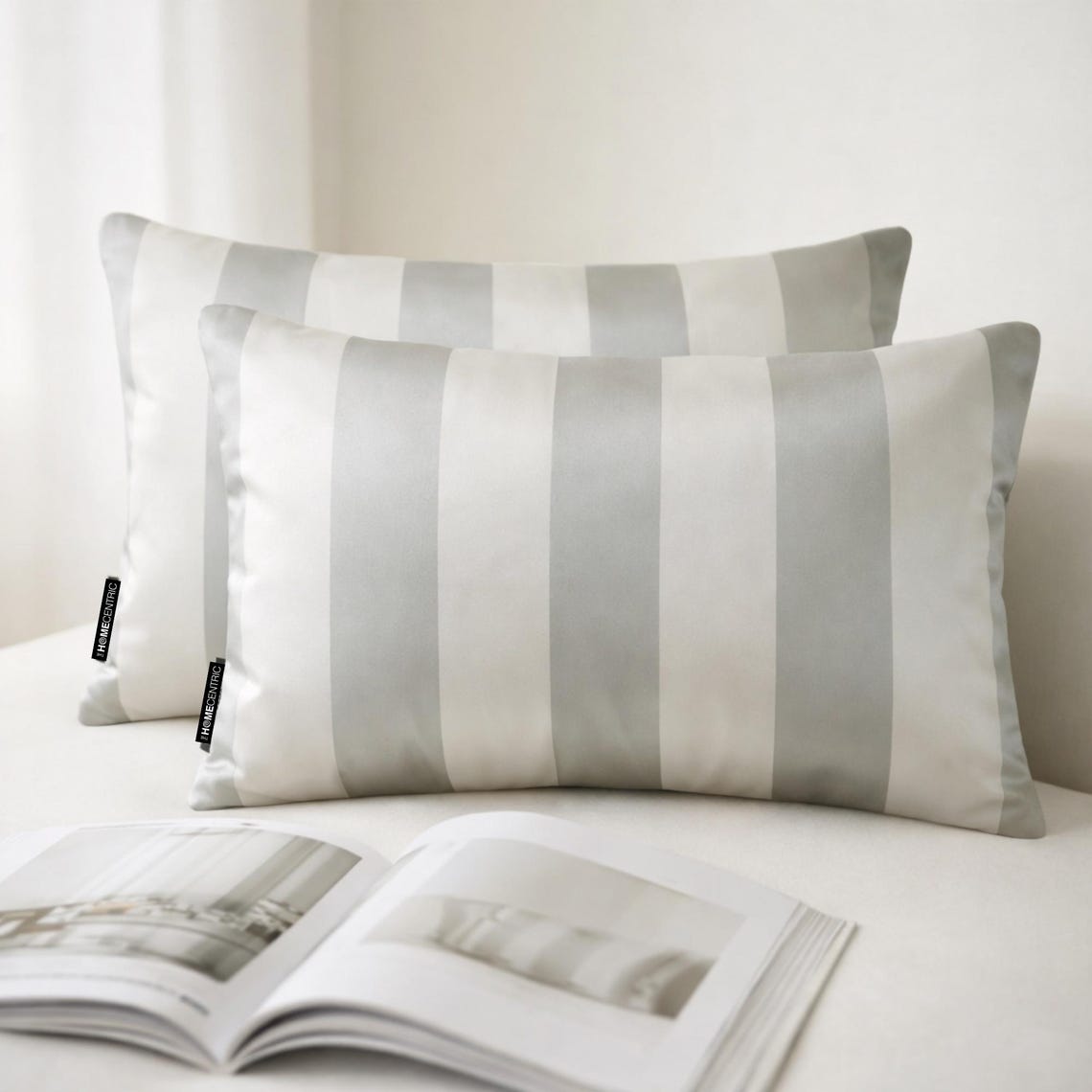Sage Gray Stripe Delight Lumbar Cushion Cover