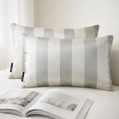 Sage Gray Stripe Delight Lumbar Cushion Cover