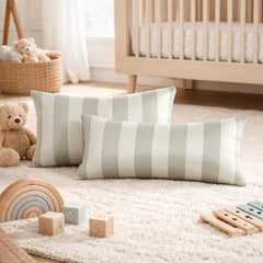 Sage Gray & Ivory Satin Lumbar Cushion Cover Pack of 2 - Sage Gray Stripe Delight